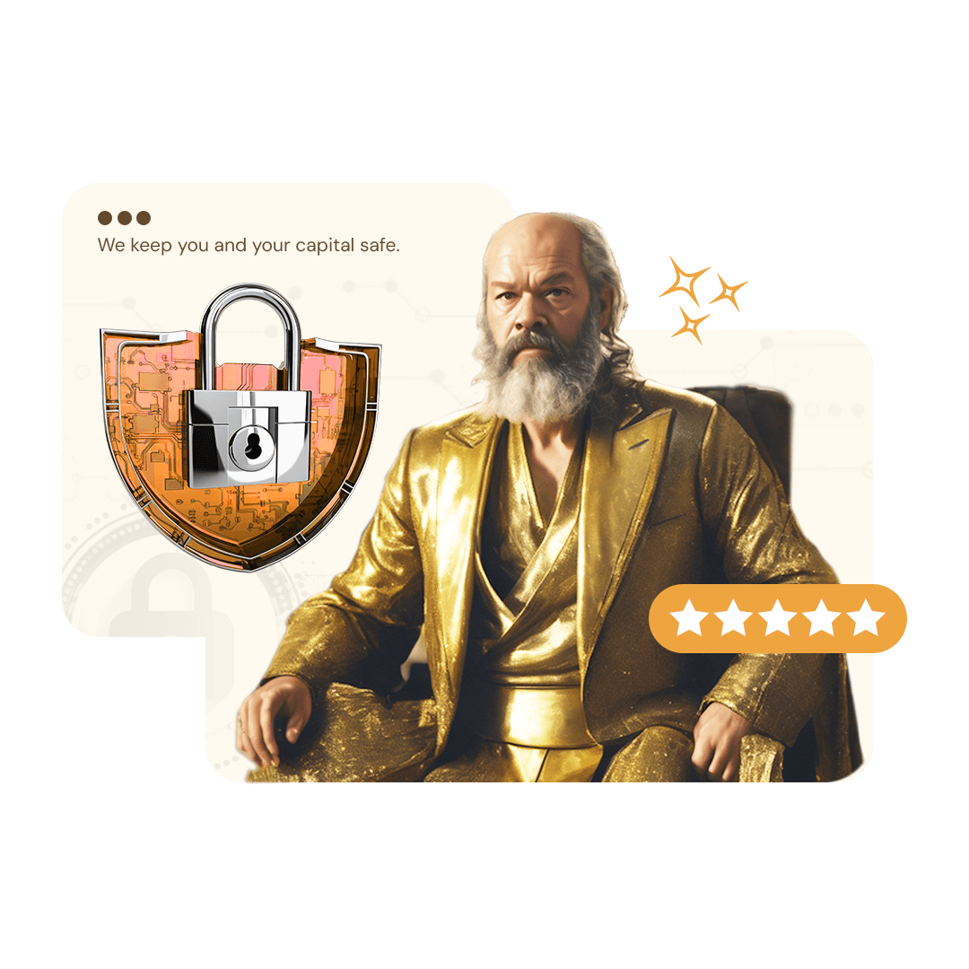 Golden Socrates statue guarding a padlock